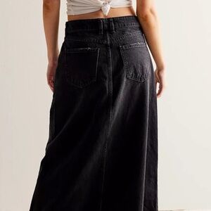 Free People We the Free Come As You Are Black Denim Maxi Long Oversized Skirt